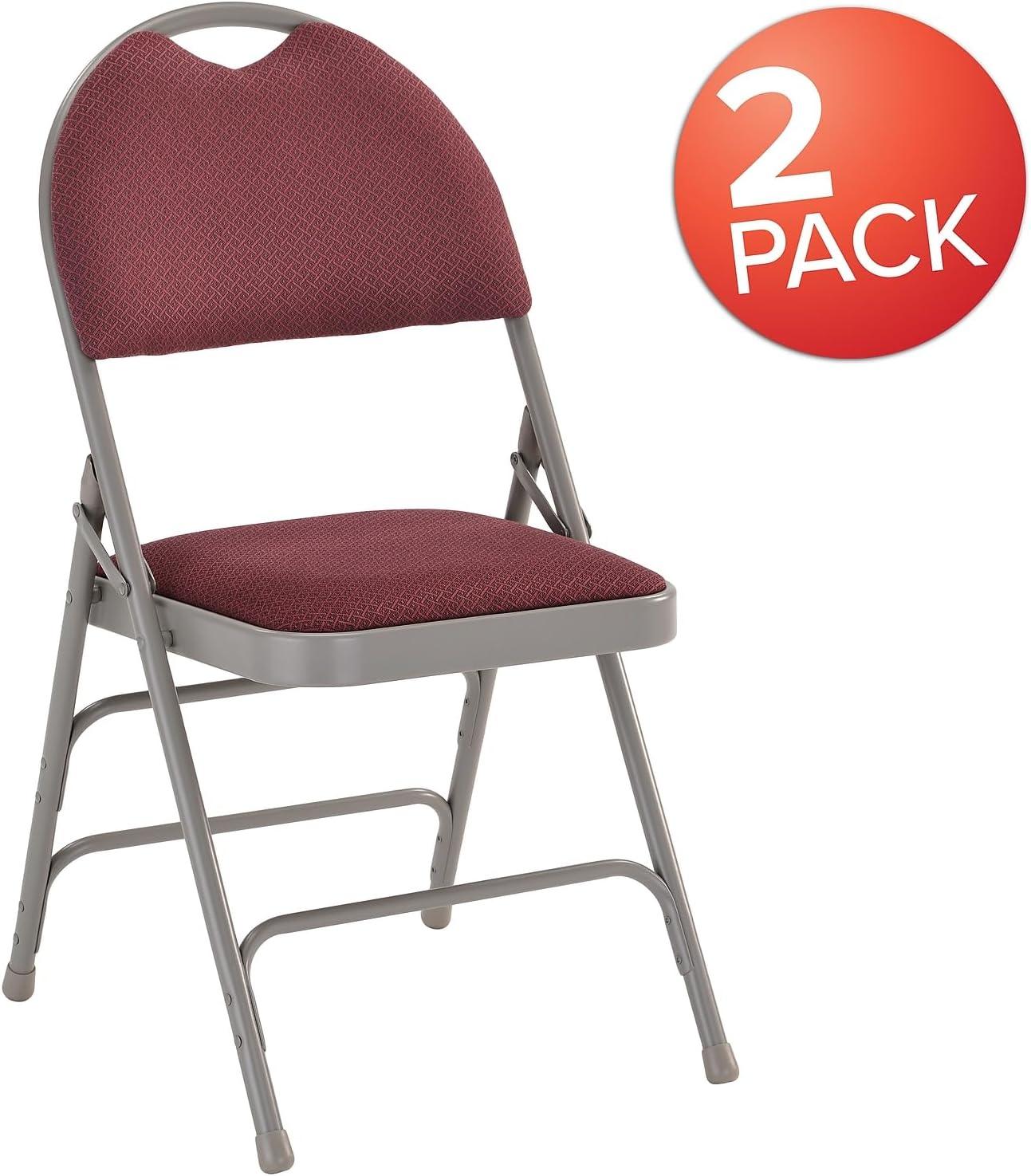 Flash Furniture 2 Pack HERCULES Series Ultra-Premium Triple Braced Burgundy Fabric Metal Folding Chair with Easy-Carry Handle