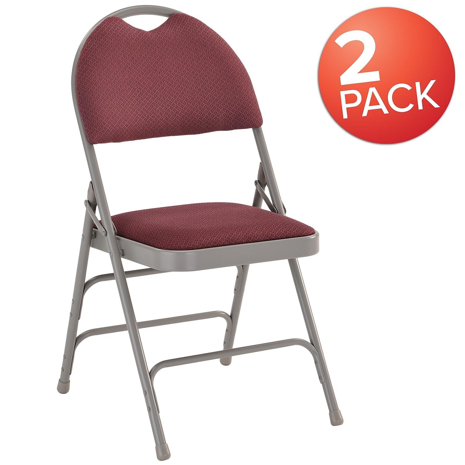 Flash Furniture 2 Pack HERCULES Series Ultra-Premium Triple Braced Burgundy Fabric Metal Folding Chair with Easy-Carry Handle