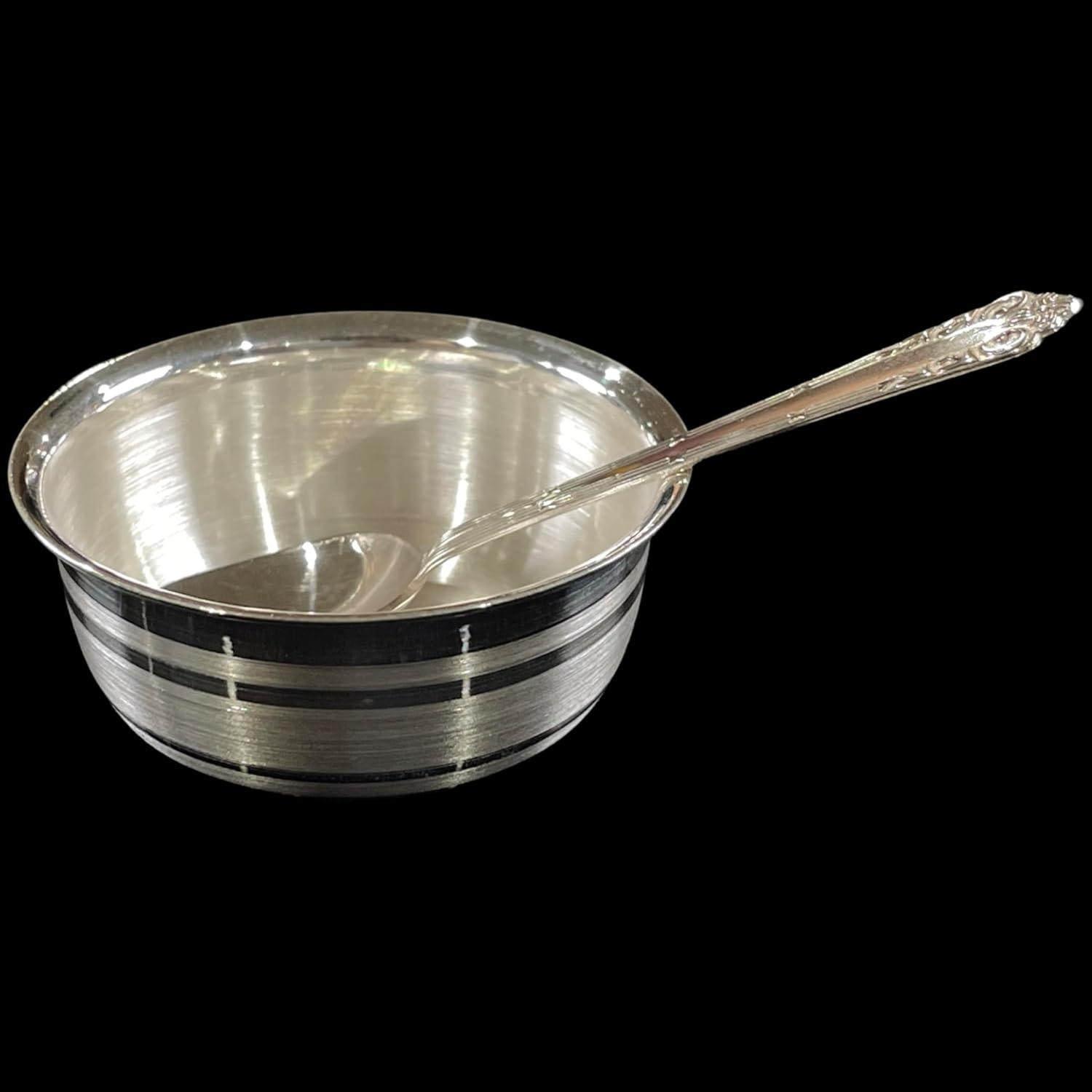 999 Pure Silver Hallmarked 2.5 inch SMALL Bowl & Spoon for Kids - 2.5-inch Set#01