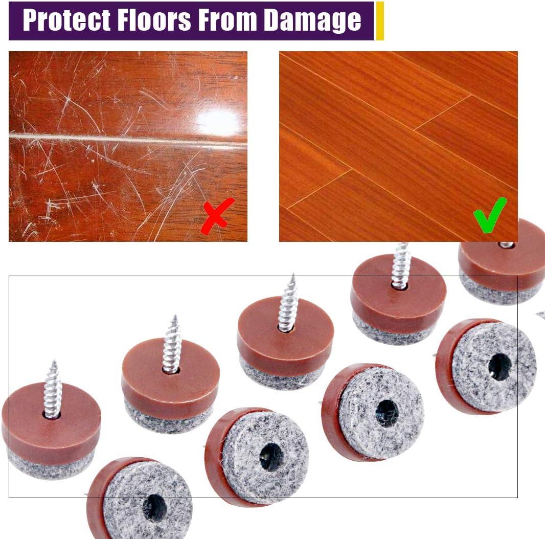 Swpeet 52Pcs 20mm Brown Furniture Felt Pads Non Slip Furniture Pads with Screw-on Felt Pad Furniture Slider Floor Protector for Wooden Leg Feet of Chair Table Sofa
