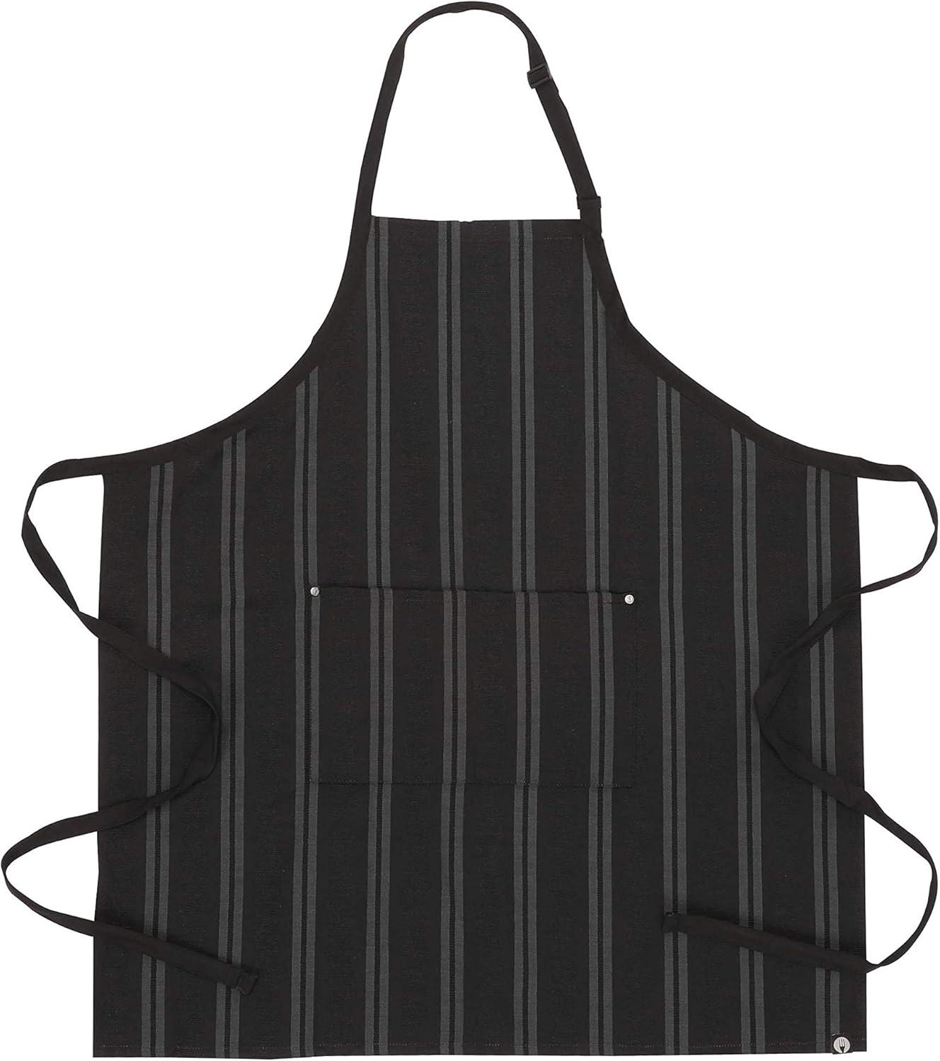 Black and Gray Striped Cotton-Poly Wide Bib Apron