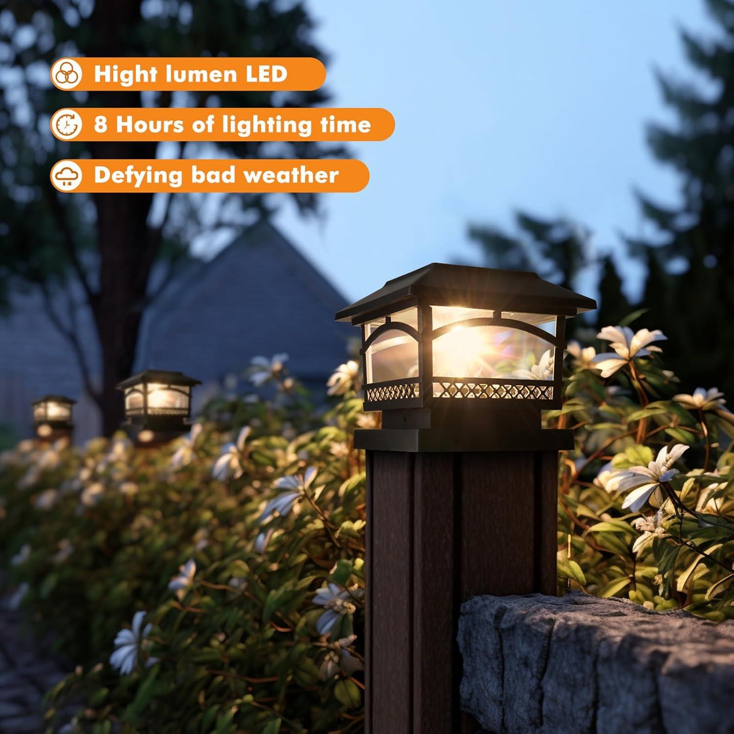 TRAHOO-Solar Post Cap Lights Outdoor - Waterproof LED Fence Post Solar Lights for 3.5x3.5/4x4/5x5 Wood Posts in Patio, Deck or Garden Decoration 2 Pack\u2026\u2026