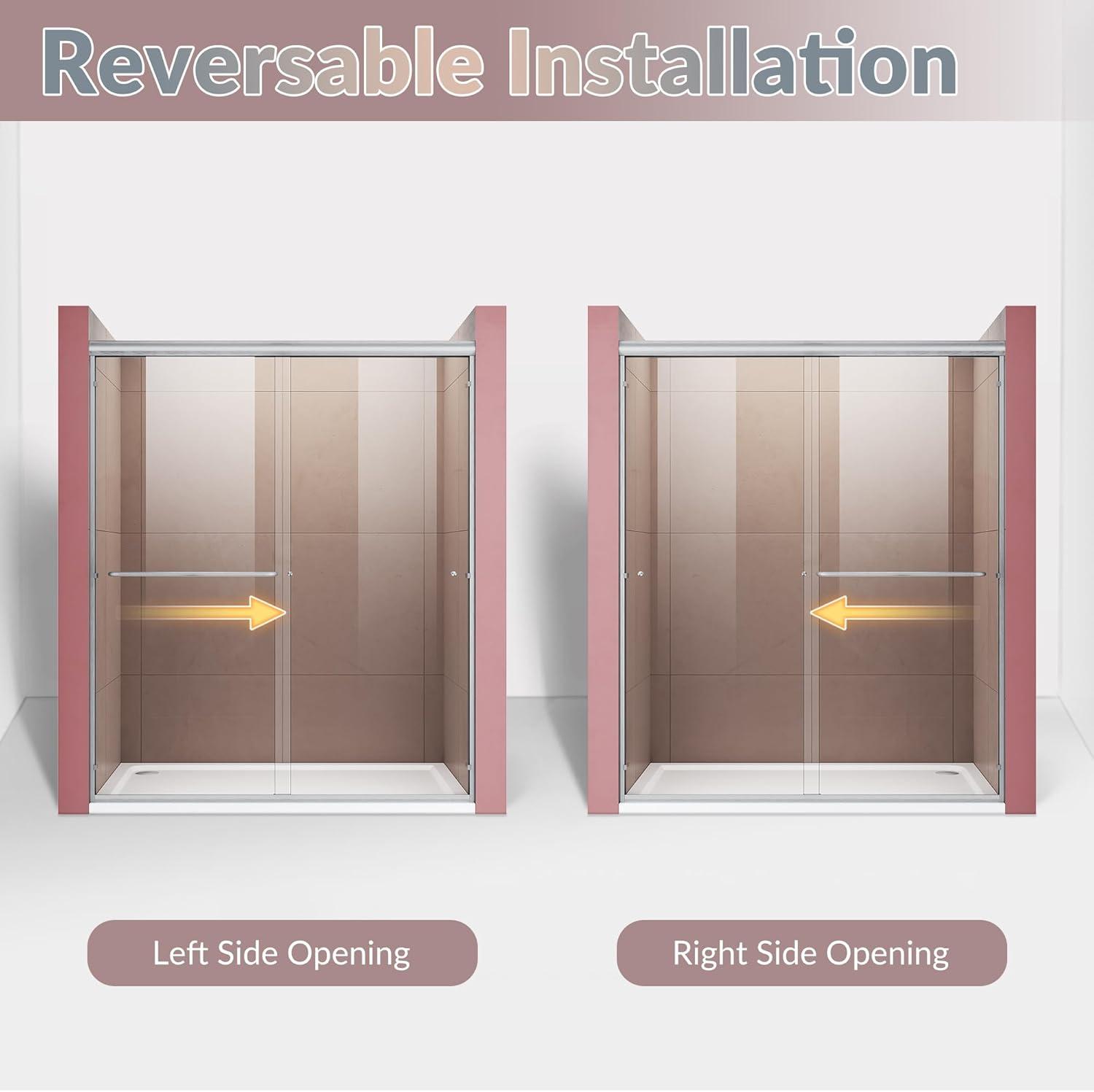 Elegant  Semi-Frameless Double Sliding Shower Doors in Brushed Nickel Finish Various Sizes Shower Enclosure 54''W x 72''H