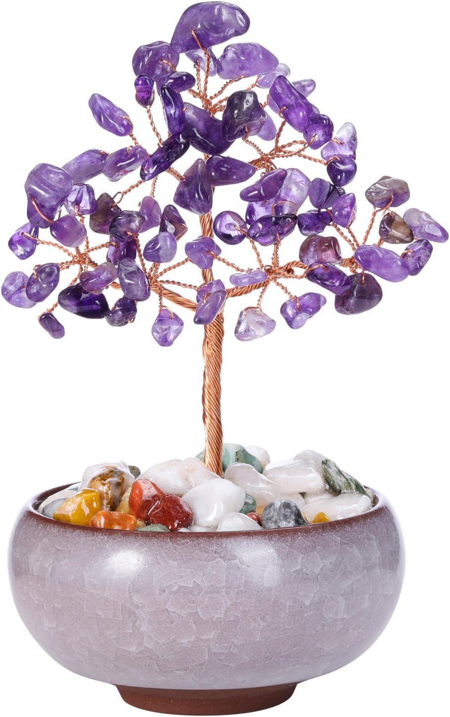 Amethyst Crystal Tree Natural Reiki Healing Crystal Gemstone Bonsai Money Tree Feng Shui Crystal Tree for Home Decor