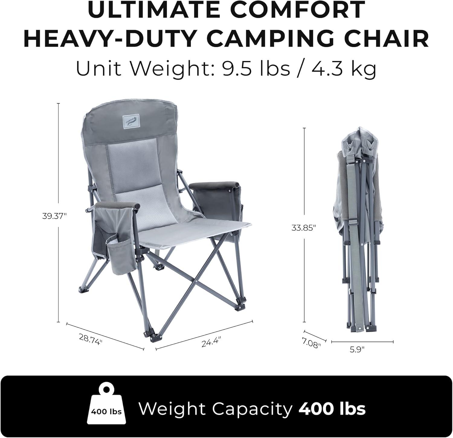 Gray Heavy Duty Folding Camping Chair with Padded Backrest