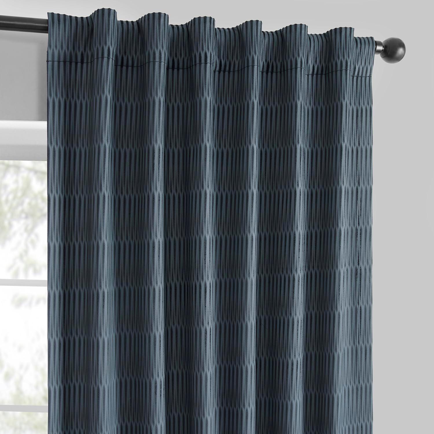 HPD Half Price Drapes Lounge Embossed Velvet Curtains 84 Inches Long Room Darkening Curtain for Bedroom and Living Room (1 Panel), 50W x 84L, Deep Blue