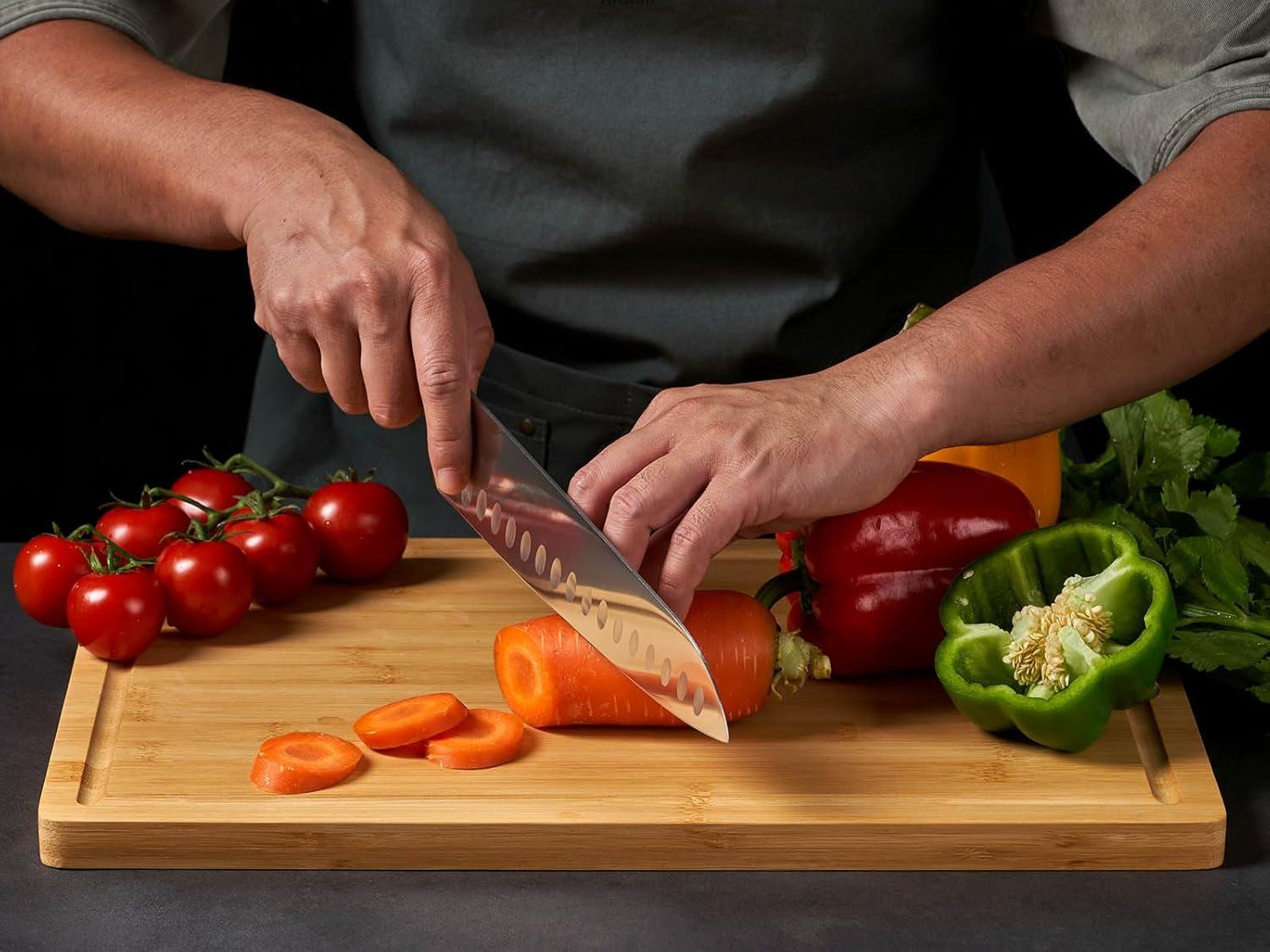 Bamboo Wood Cutting Board for Kitchen - 18 Large Cheese Charcuterie Chopping Block with Side Handles Organic Bamboo, Deep Juice Grooves, Multi-Purpose Perfect Gift for Every Occasion