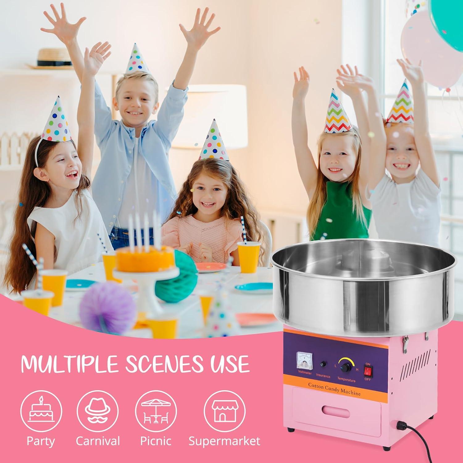 Pink Stainless Steel Commercial Cotton Candy Machine with Storage Drawer