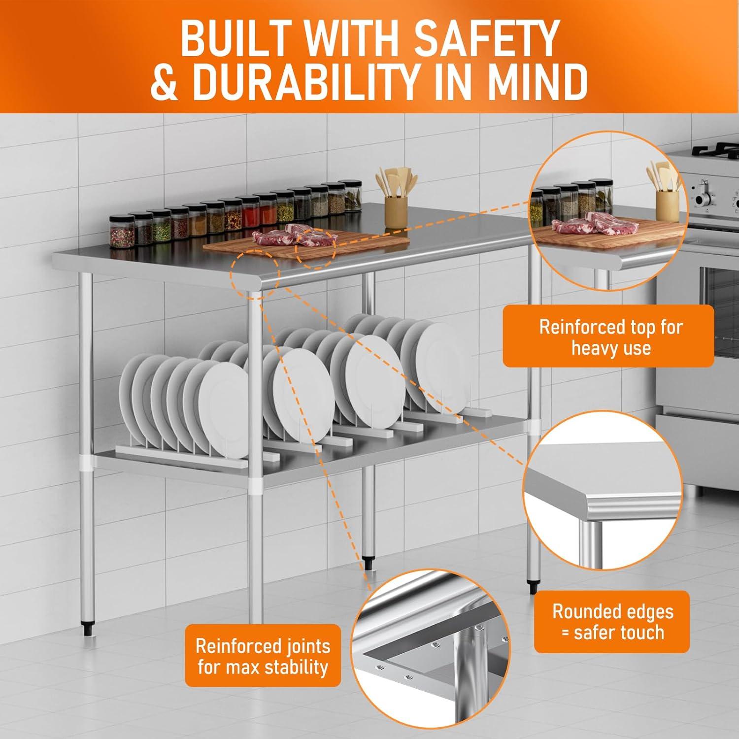 Stainless Steel Table for Food Prep & Work 30 x 48 inches Utility Table with Adjustable Undershelf, Commercial Workstation in Kitchen, Garage, Outdoor BBQ