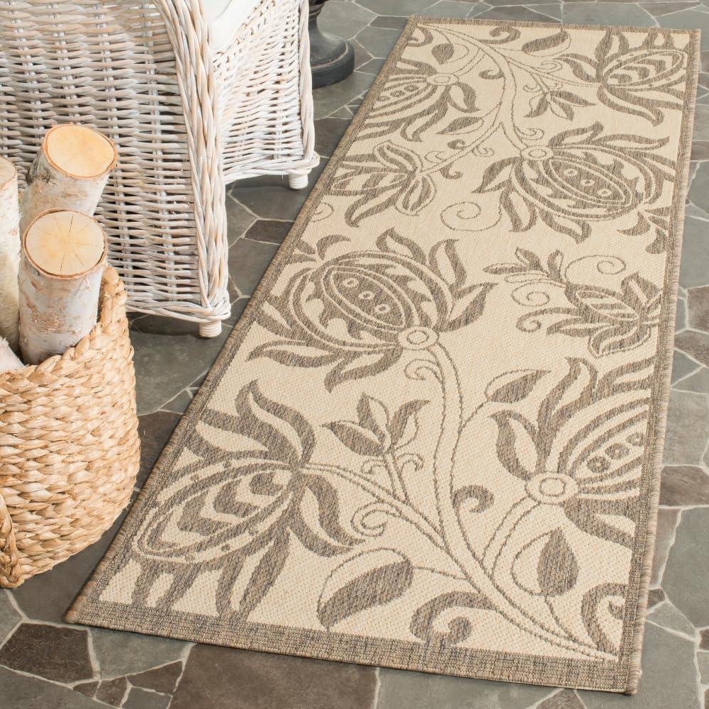 Safavieh Courtyard Crystal Floral Indoor/Outdoor Indoor/Outdoor Runner Rug, 2'3" x 10', Natural/Brown