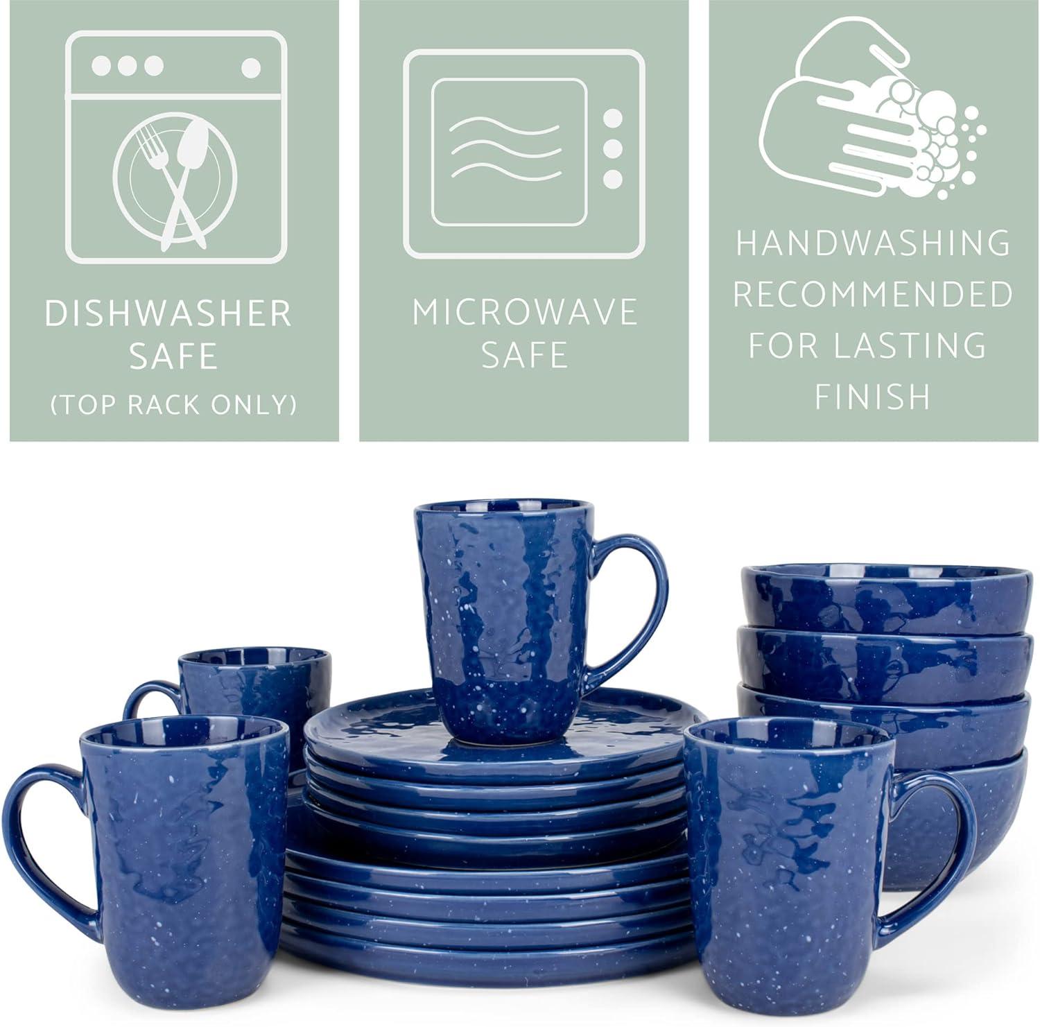 Blue Ceramic Glaze Finish 16-Piece Dinnerware Set