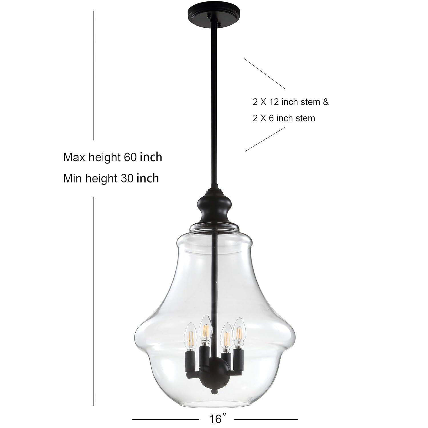 Adam 16" Adjustable Metal/Glass LED Pendant, Oil Rubbed Bronze