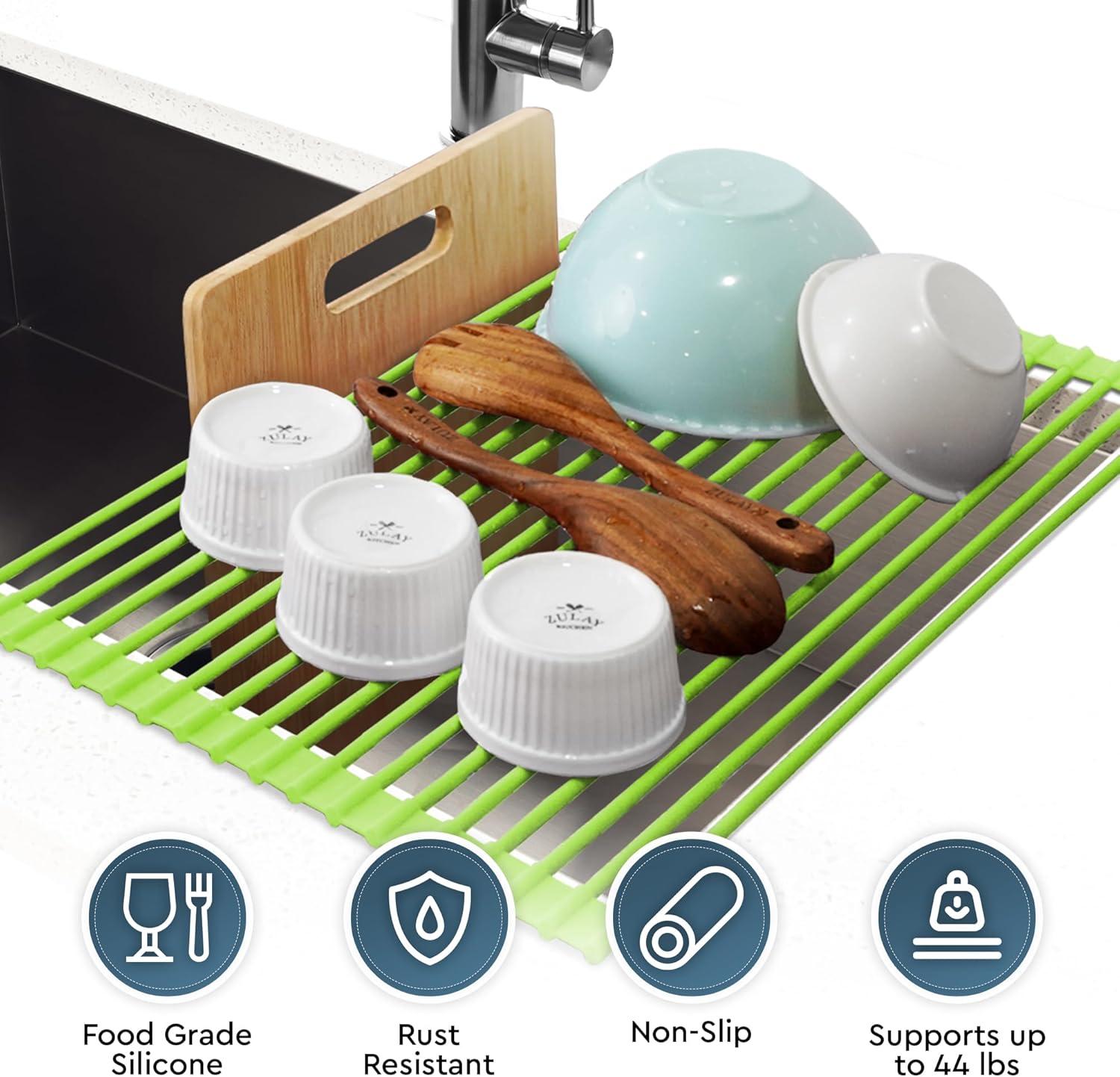 Zulay Kitchen Zulay Kitchen Large Roll Up Dish Drying Rack - Heavy Duty Silicone Wrapped Steel Rods Over Sink Dish Drying Rack