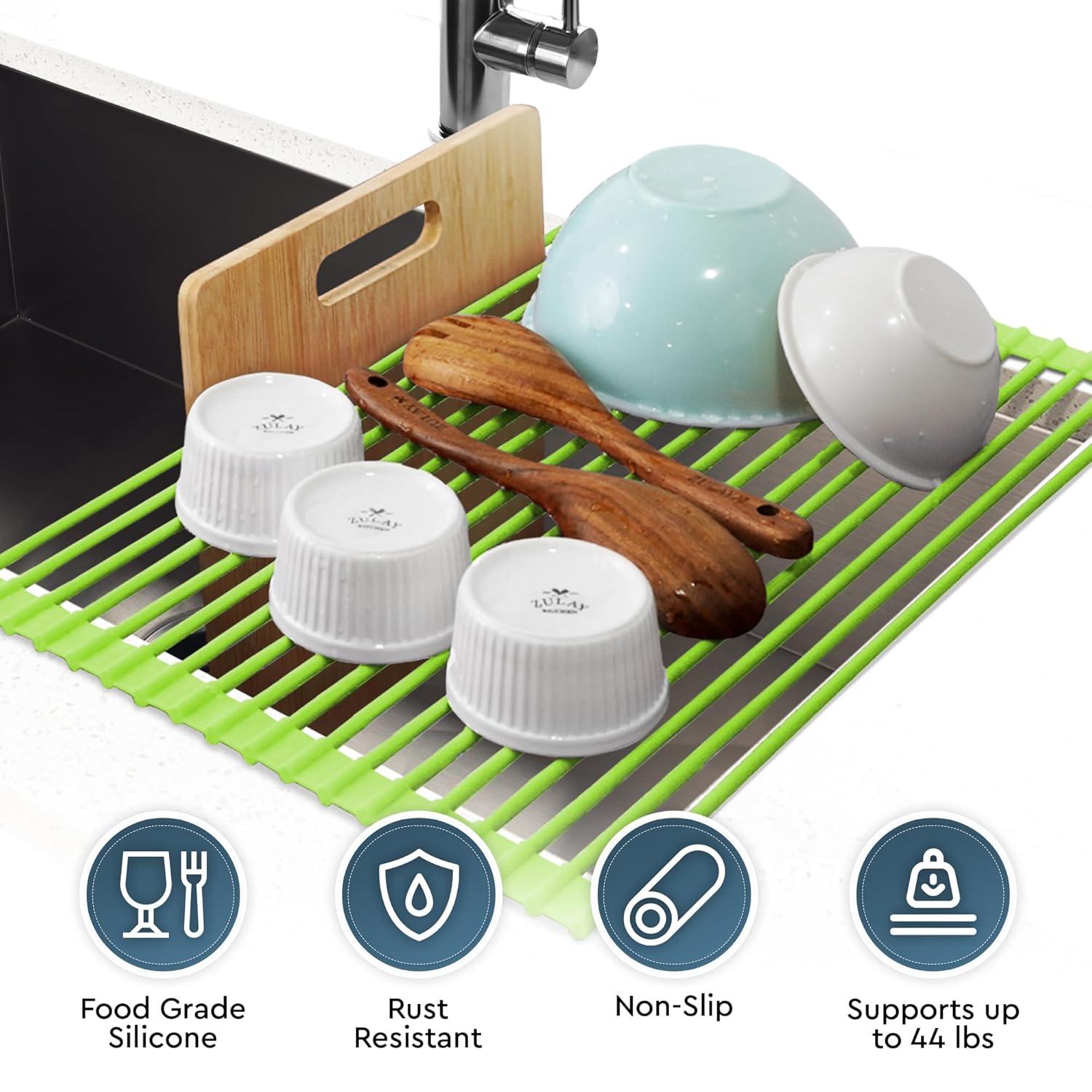 Zulay Kitchen Zulay Kitchen Large Roll Up Dish Drying Rack - Heavy Duty Silicone Wrapped Steel Rods Over Sink Dish Drying Rack