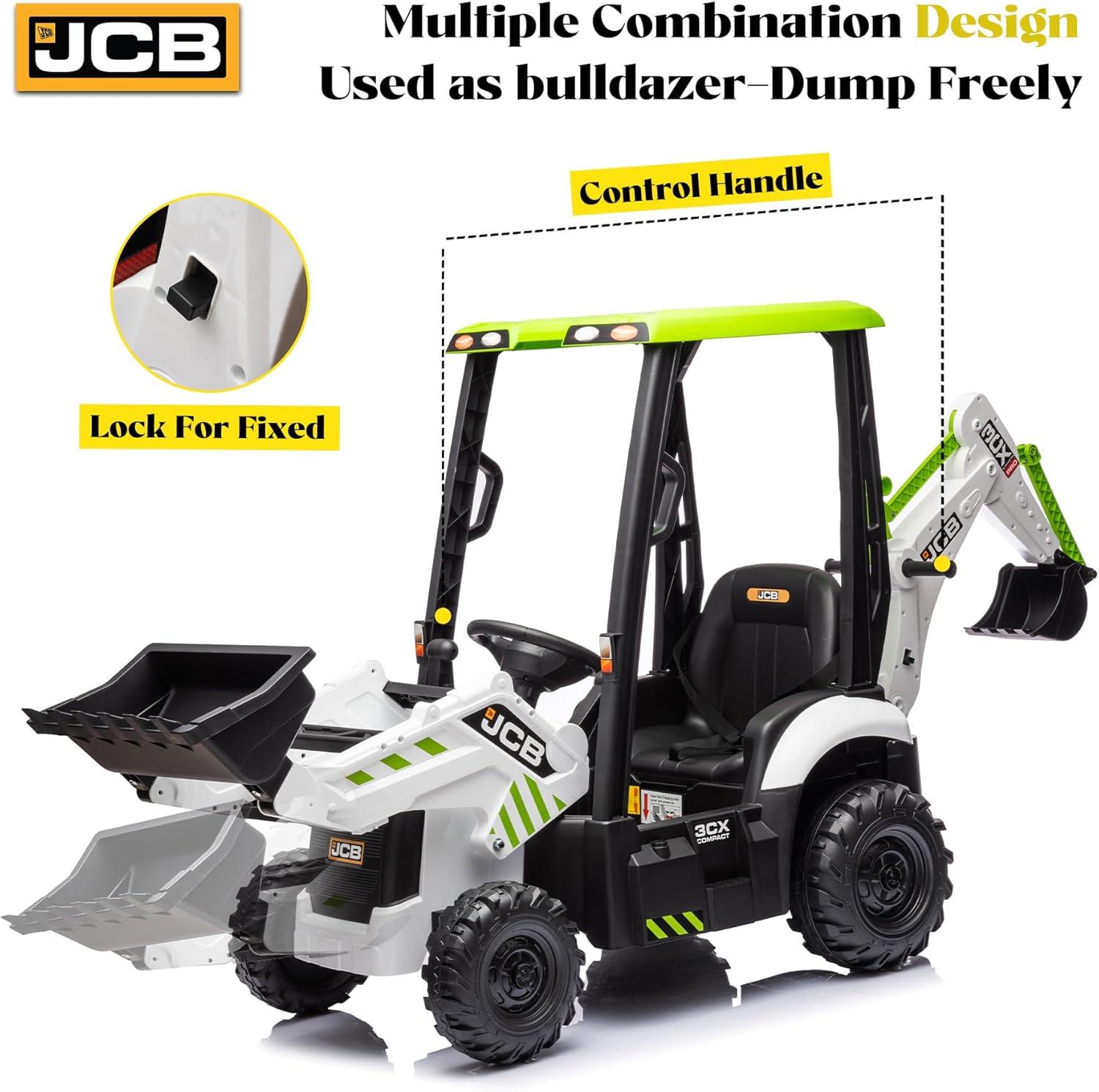 EastVita 4 in 1 Ride on Tractor, Excavator & Bulldozer with Tent,12V Ride on Car Digger Electric Vehicle with Remote Control, Front Loader, Horn, EVA Tires, Kids Ride on Car Toy
