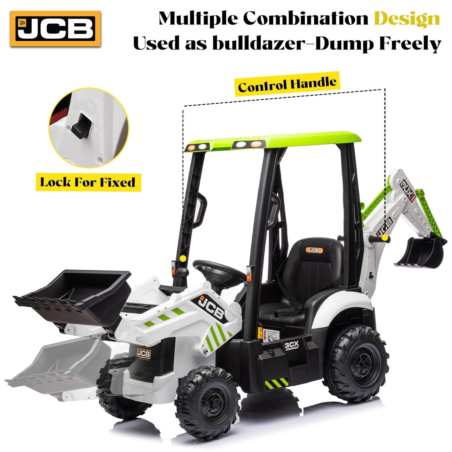 EastVita 4 in 1 Ride on Tractor, Excavator & Bulldozer with Tent,12V Ride on Car Digger Electric Vehicle with Remote Control, Front Loader, Horn, EVA Tires, Kids Ride on Car Toy