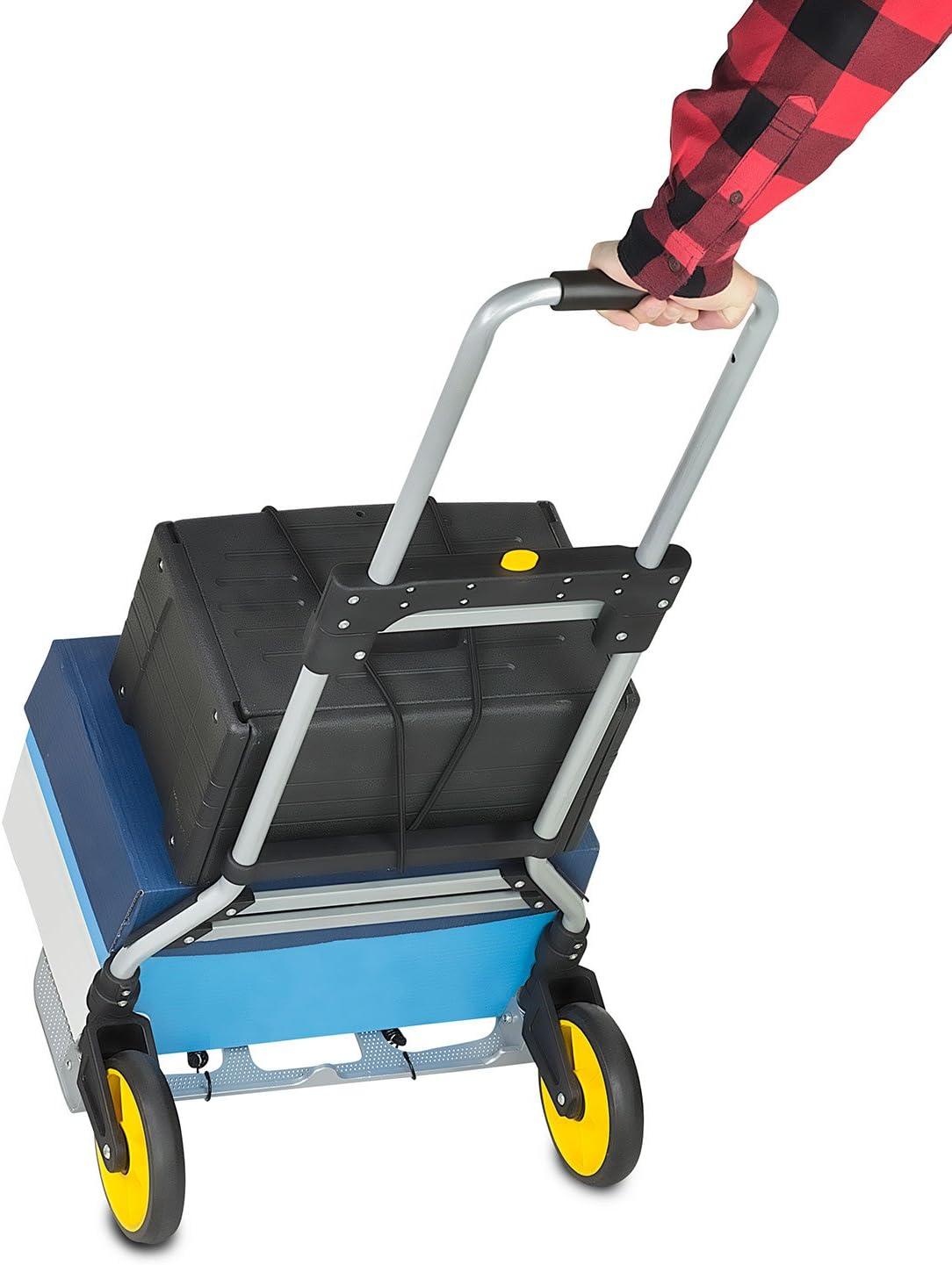 Mount-It! Folding Hand Truck and Dolly, 264 Lb Capacity Heavy-Duty Luggage Trolley Cart With Telescoping Handle and Rubber Wheels