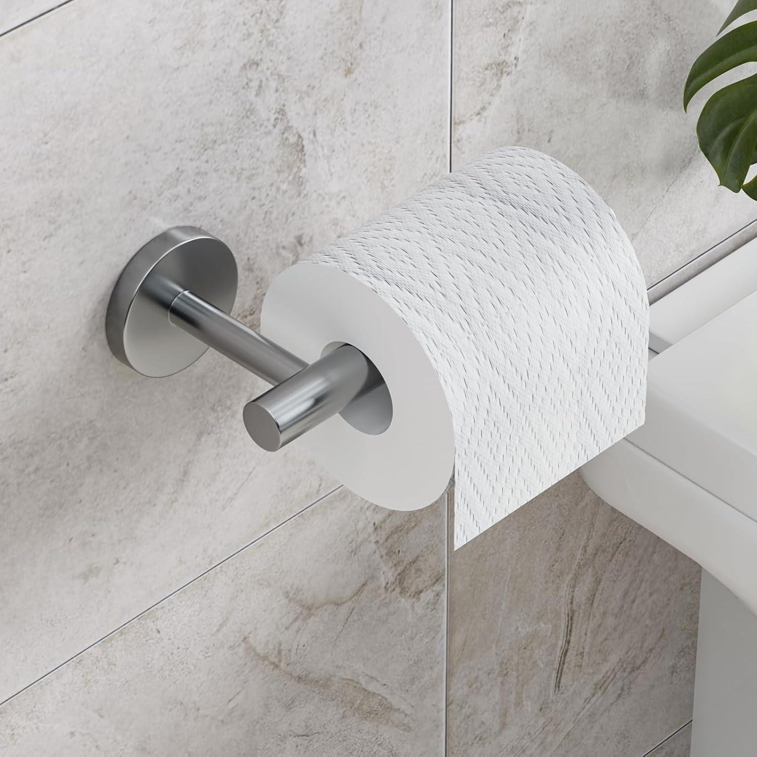 MOGFCT Toilet Paper Holder Brushed Gold Wall Mounted, Double Post Pivoting Toilet Paper Holder SUS 304 Stainless Steel Bathroom