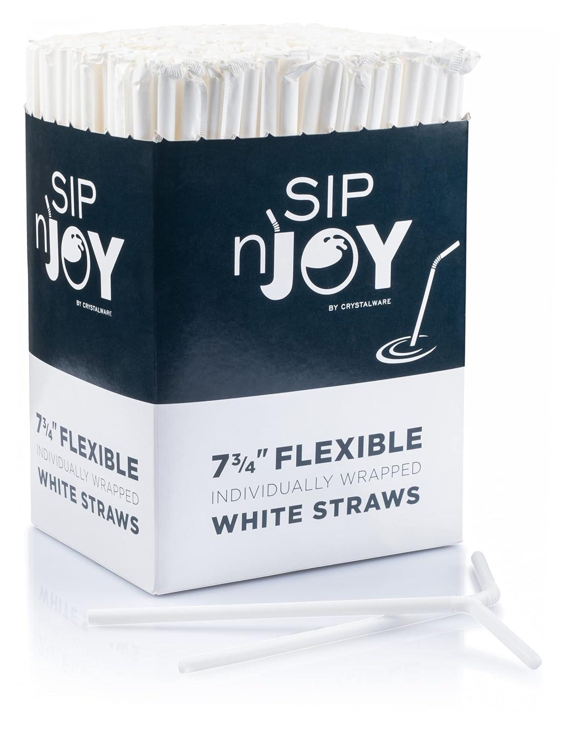 CrystalWare 7.75” Flexible Wrapped Straws 400 Per Pack - White