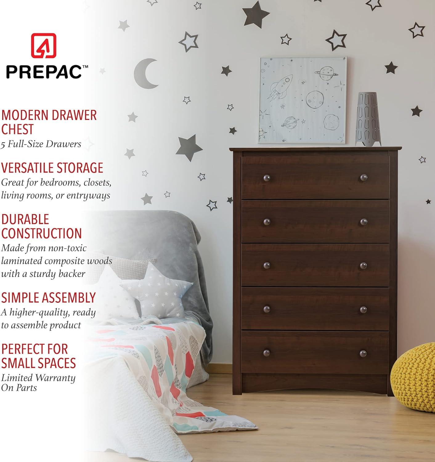King Mate's Platform Storage Bed with 6 Drawers Drifted Gray - Prepac: King-Sized, No Box Spring Needed