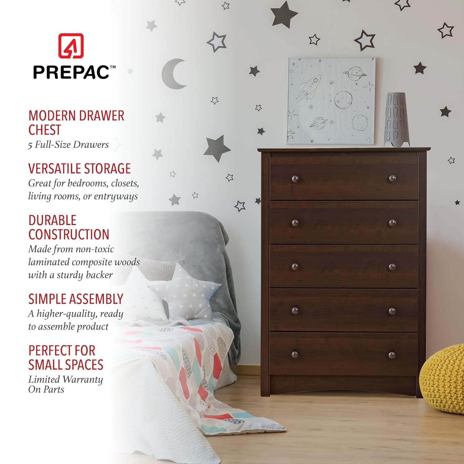 King Mate's Platform Storage Bed with 6 Drawers Drifted Gray - Prepac: King-Sized, No Box Spring Needed