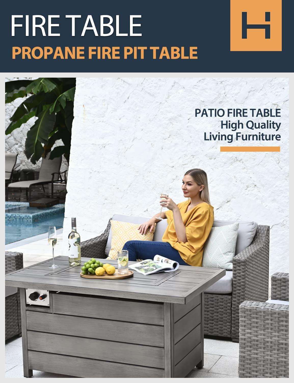 Gray Aluminum Gas Fire Pit Table with Slatted Top