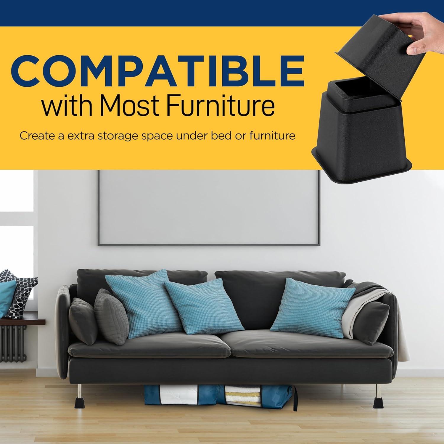 Black Heavy-Duty 3-Inch Furniture Leg Risers Set of 4