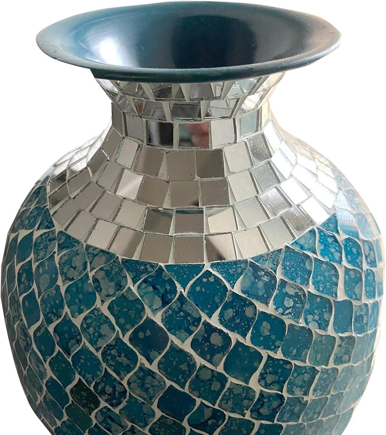 Bella Palacio 20" Handcrafted Mosaic Floor Vase in Turquoise & Silver