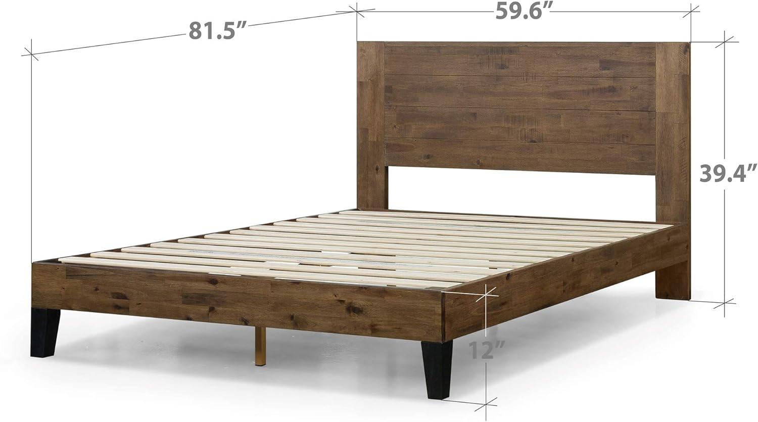 Queen Brown Wood Platform Bed Frame with Headboard and Slats