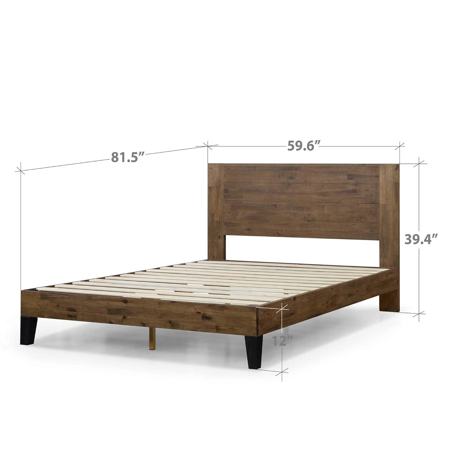 Queen Tonja Wood Platform Bed Frame with Headboard Brown - Zinus