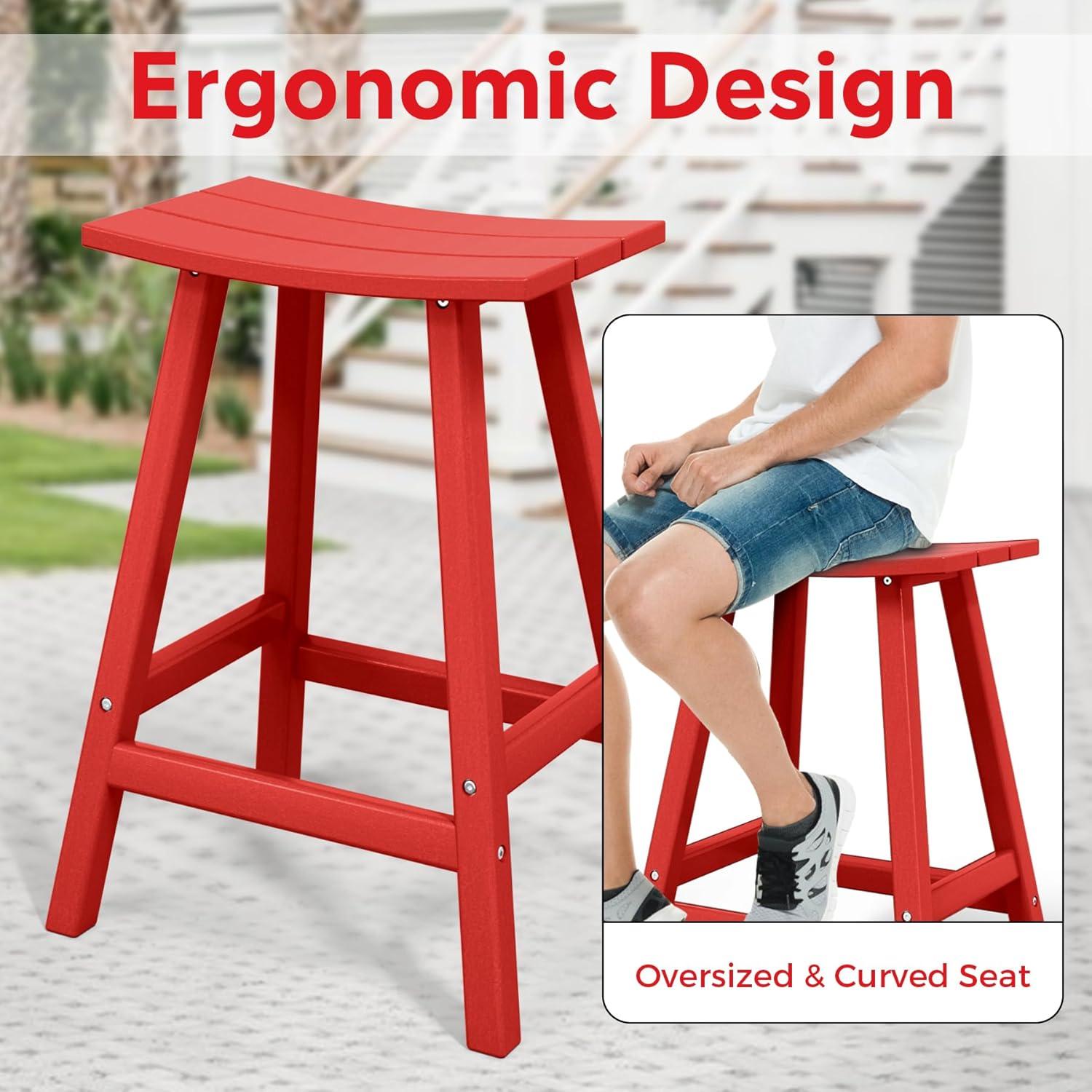 Florence Outdoor 29" HDPE Plastic Saddle Seat Barstool in Red