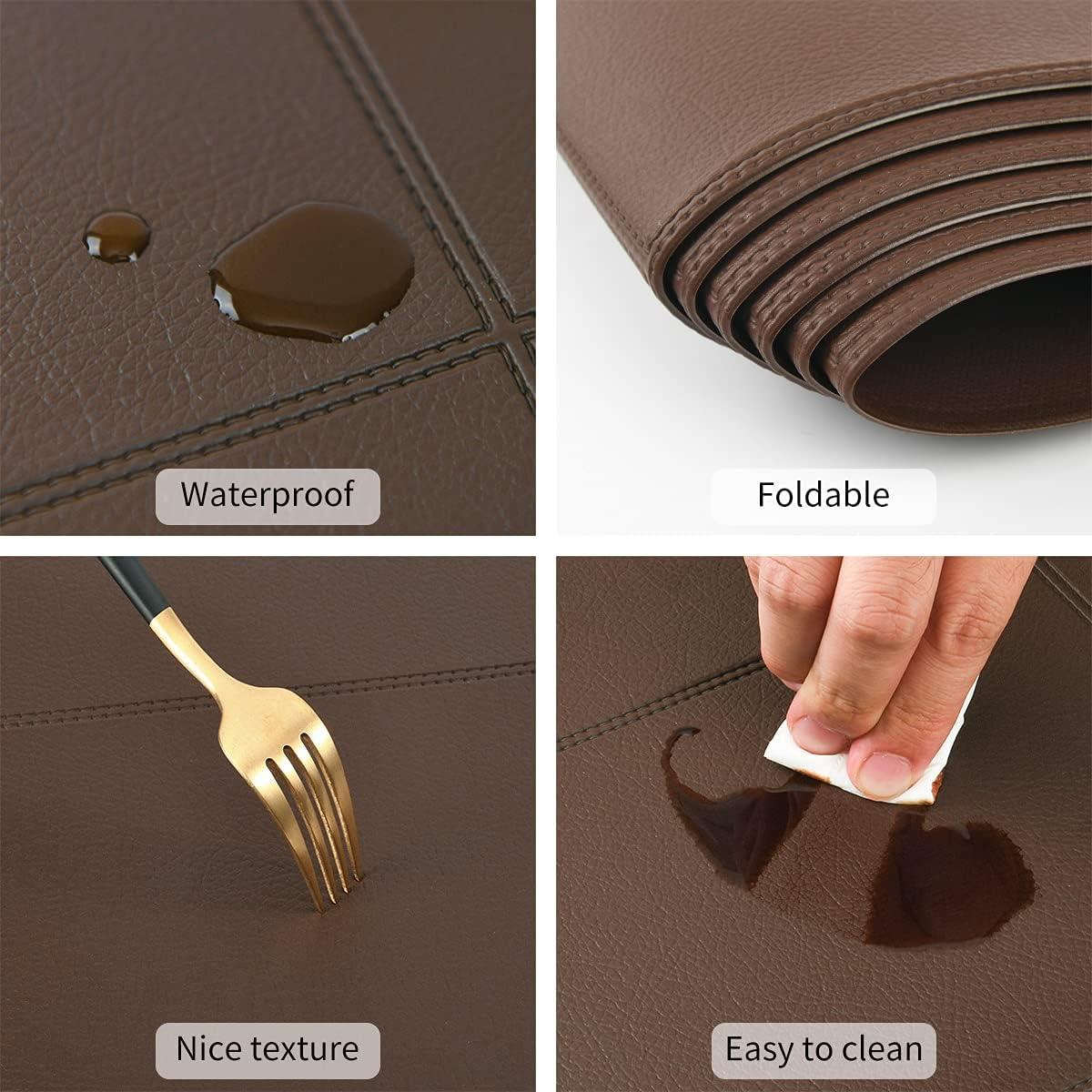 Dark Brown Faux Leather Heat Resistant Placemats Set of 6