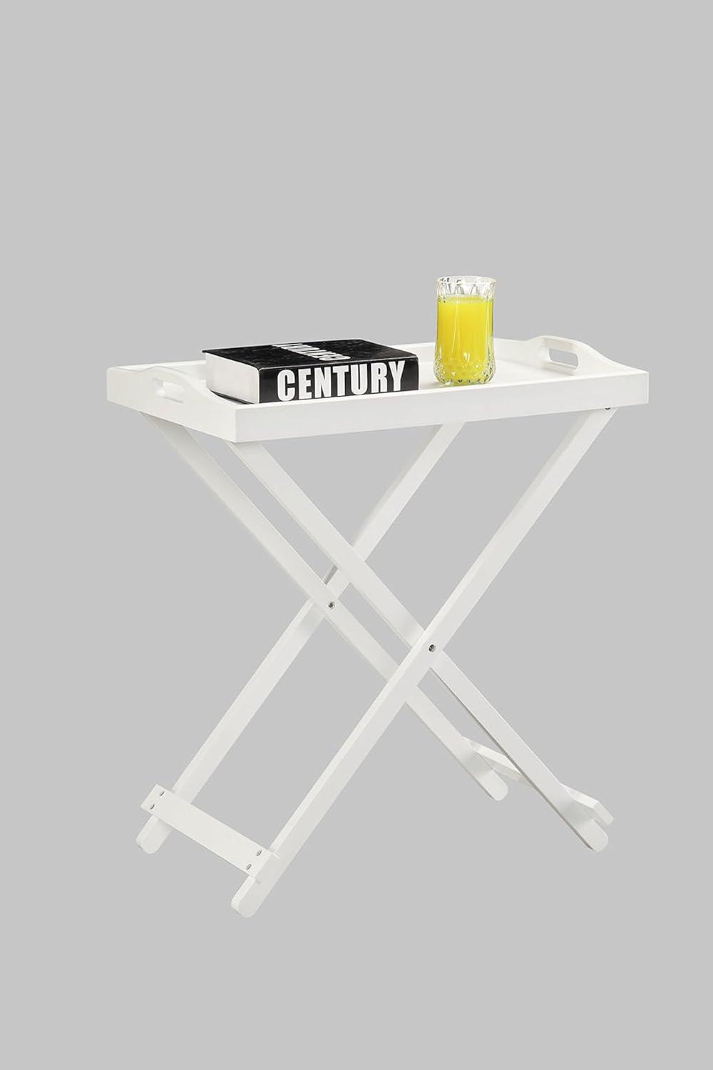 Designs2Go Folding Tray Table in White Solid Wood Finish with Handles