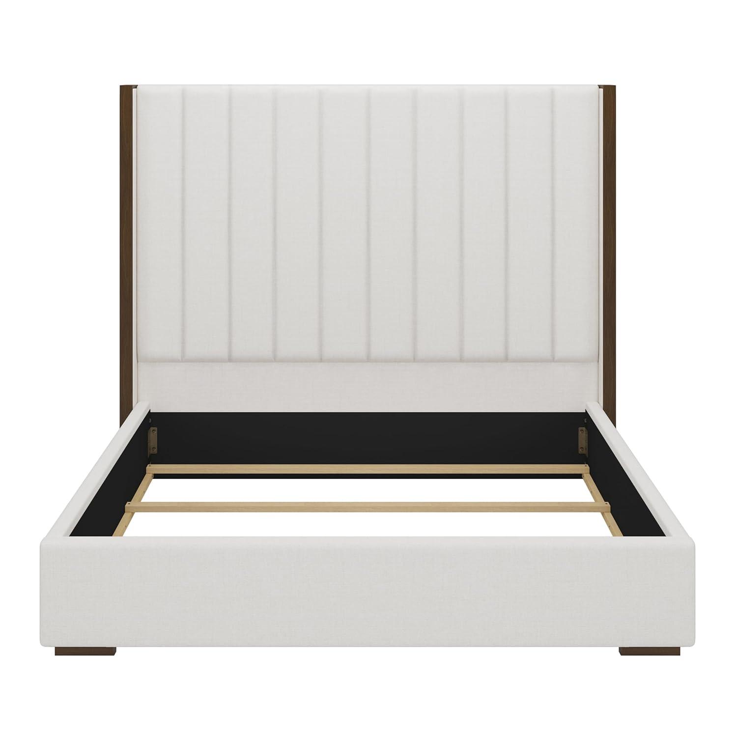 67.5" Tall Headboard Upholstered King Size Bed with Vertical Striped and Wingback Design, Box Spring Needed, Linen