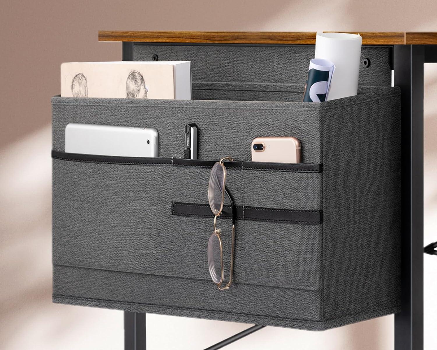 KKL Small Desk with Power Outlets and USB Port Computer Desk for Home Office Gaming Simple Modern Style Writing Desks with Storage Bag Headphone Hook, 40 inch, Rustic Brown