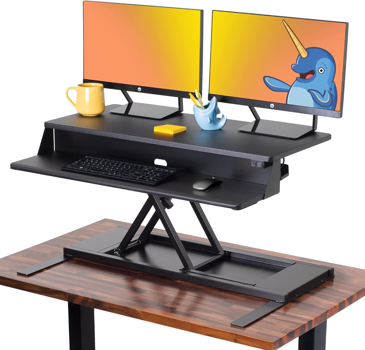 FlexPro Premier Electric Standing Desk Converter – 36" Sit to Stand Workstation – Black – Stand Steady