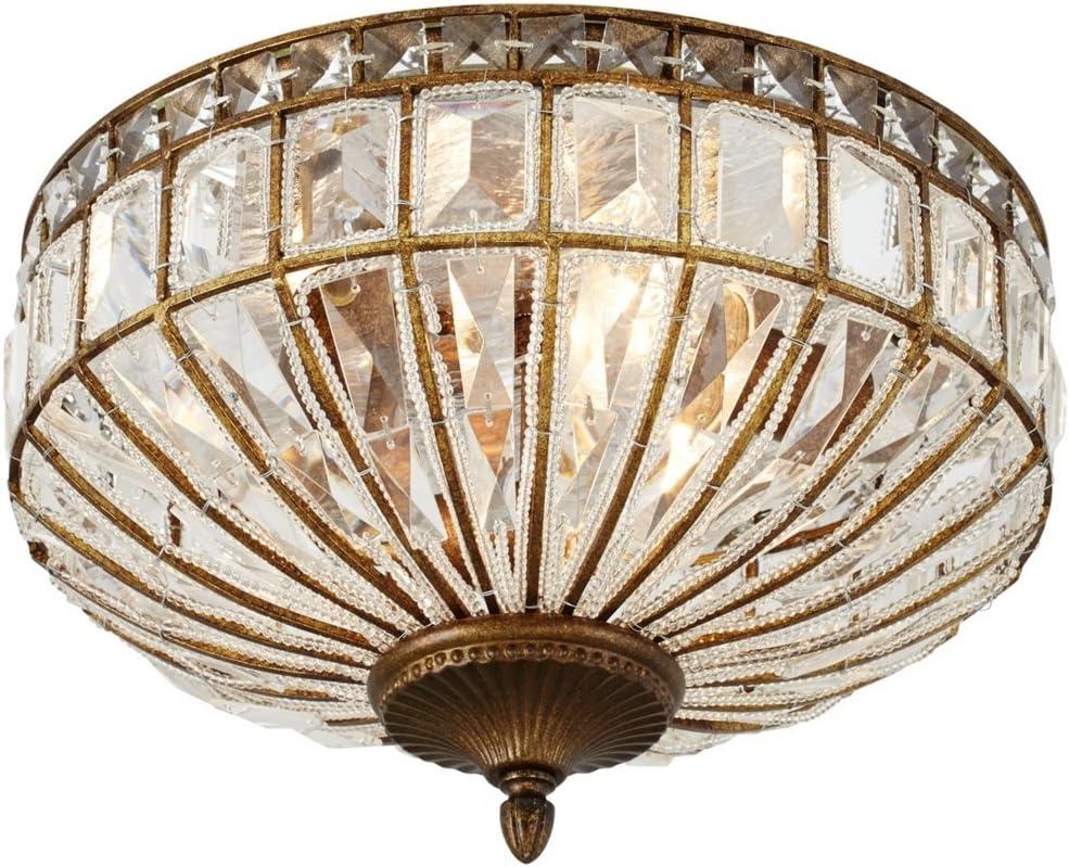 Vienna Full Spectrum Ibeza Vintage Ceiling Light Flush Mount Fixture 15 1/2" Wide Mocha Brown 3-Light Square Cut Crystal for Bedroom Kitchen Hallway