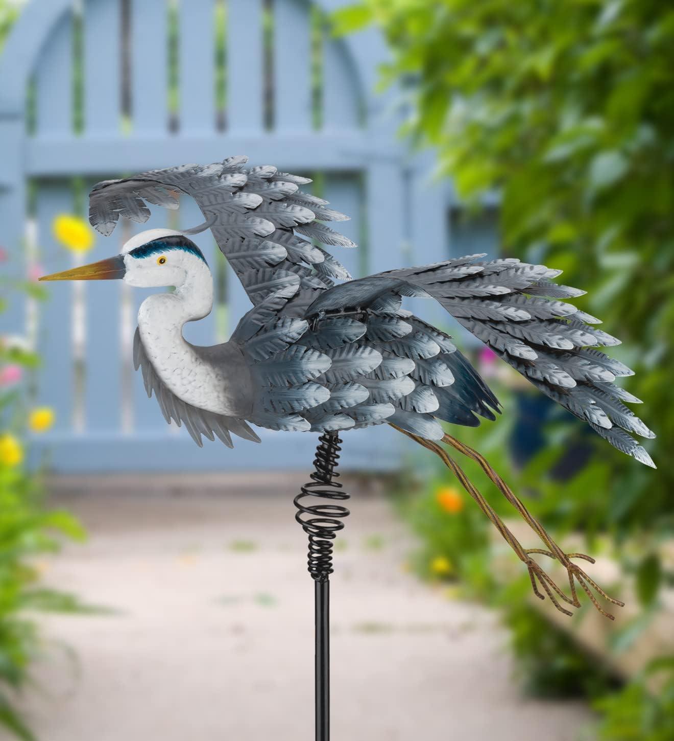 Weather-Resistant Blue Heron Bird Garden Stake with Heavy-Duty Poles