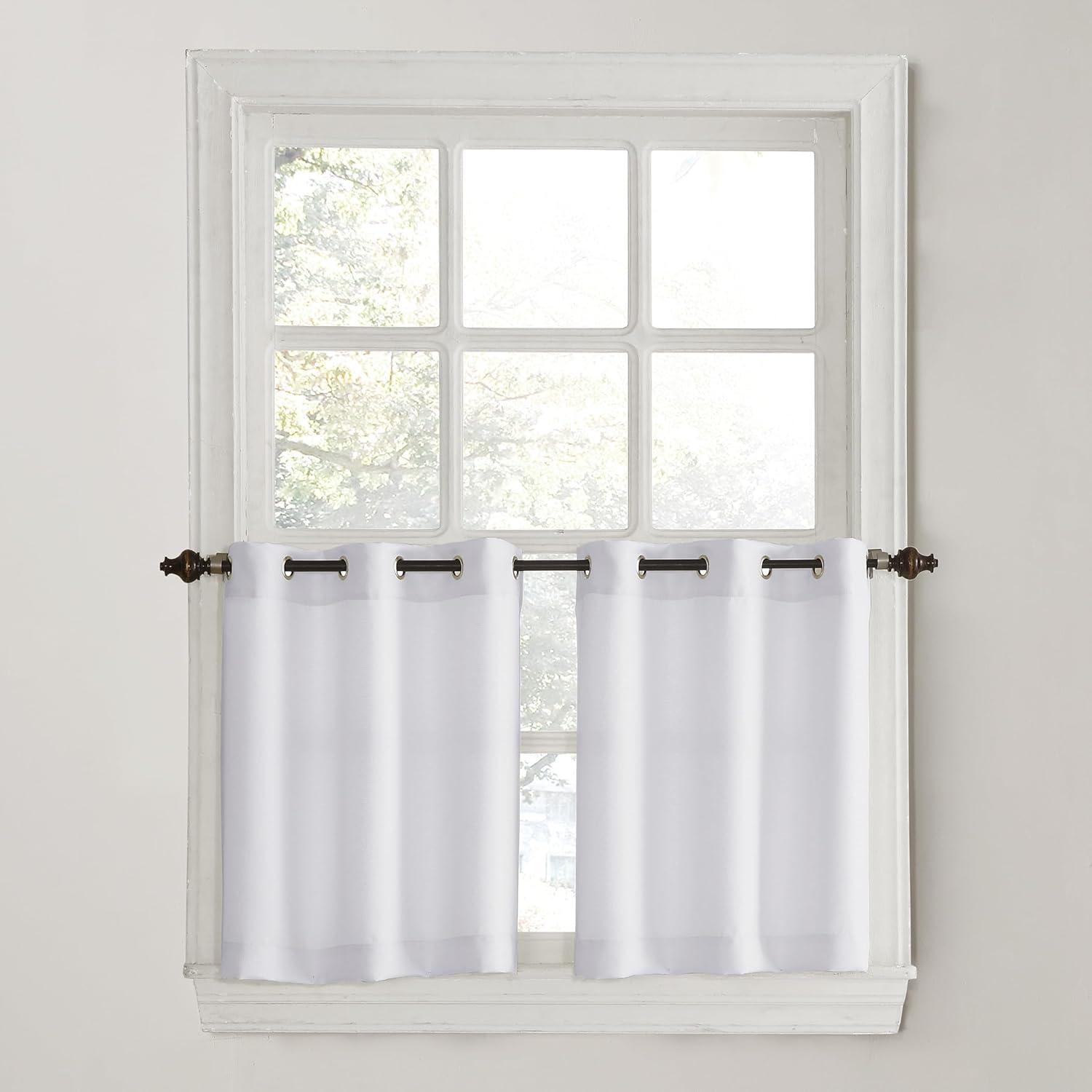 No. 918 Nathan Casual Textured Semi-Sheer Grommet Kitchen Curtains, 56"x24", White