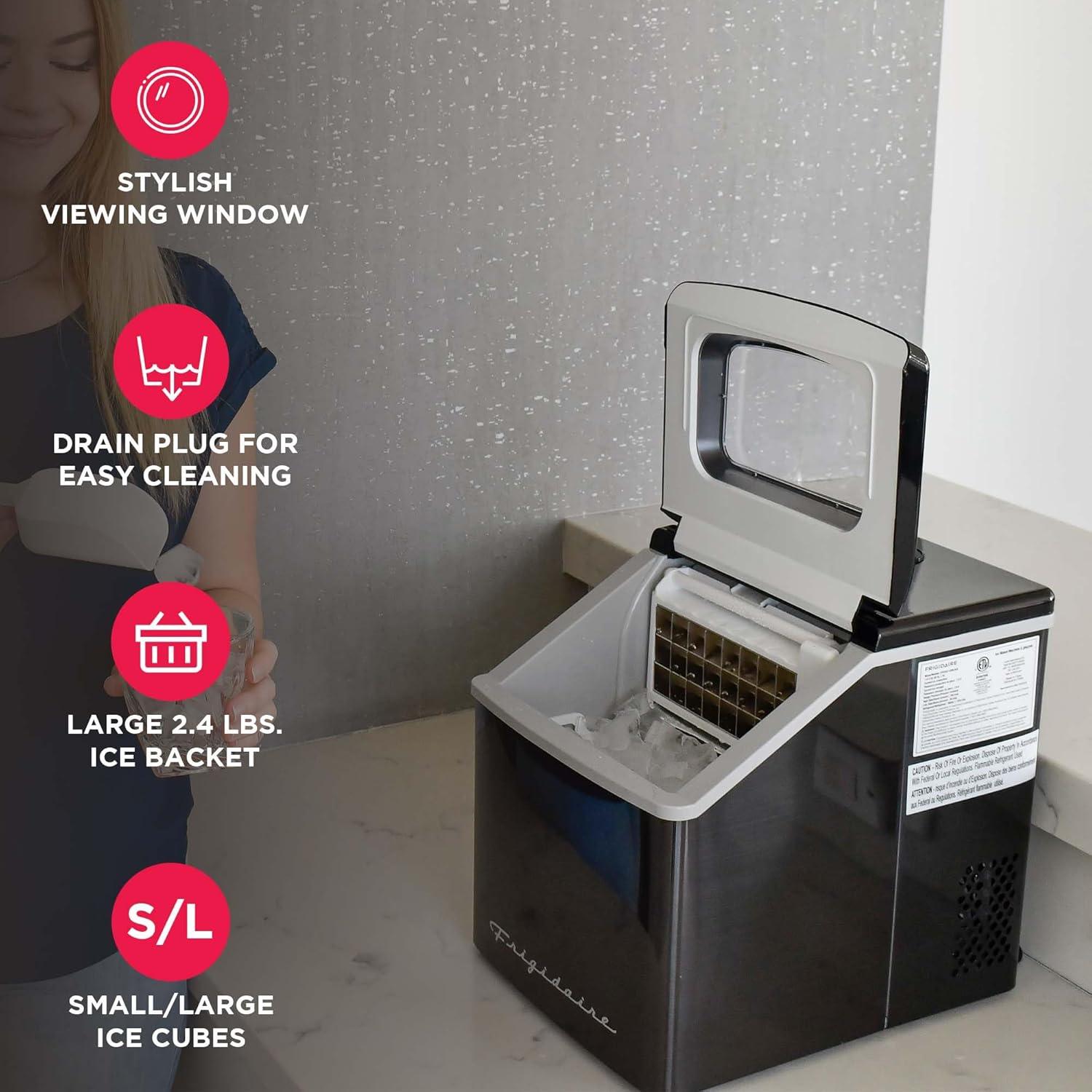 Frigidaire Frigidaire Countertop Stainless Steel Ice Maker with Transparent Window, Clear Ice Cube Maker, 40 lbs.