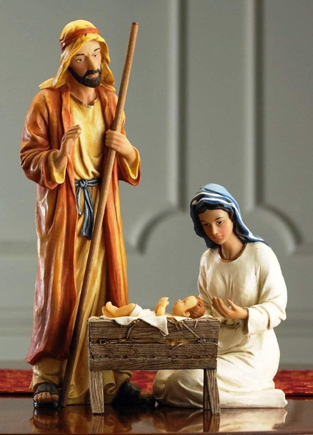 Three Kings Gifts Magi, Wise Men, Christmas Star, Angel, Shepherds, Sheep, Holy Family, Jesus in Manger, Real Gold in Trunk, Nativity Scene Set & Figures, 11-Pieces, for 7 inch Scale Collection