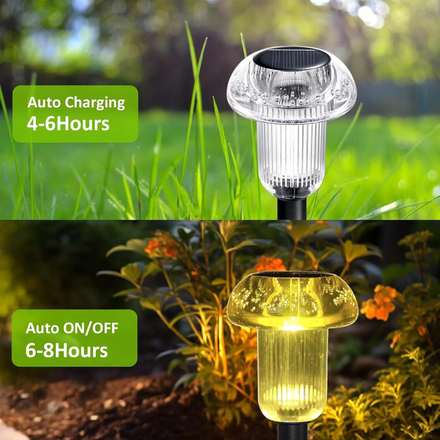 Solar Pathway Lights Outdoor - Red Yellow Green 3 Colors 6PK Mushroom Solar Pathway Lights IP65 Waterproof Solar Lights for Outside Patio Decor Yard Walkway and Landscape, T62S6-RYG-MIX