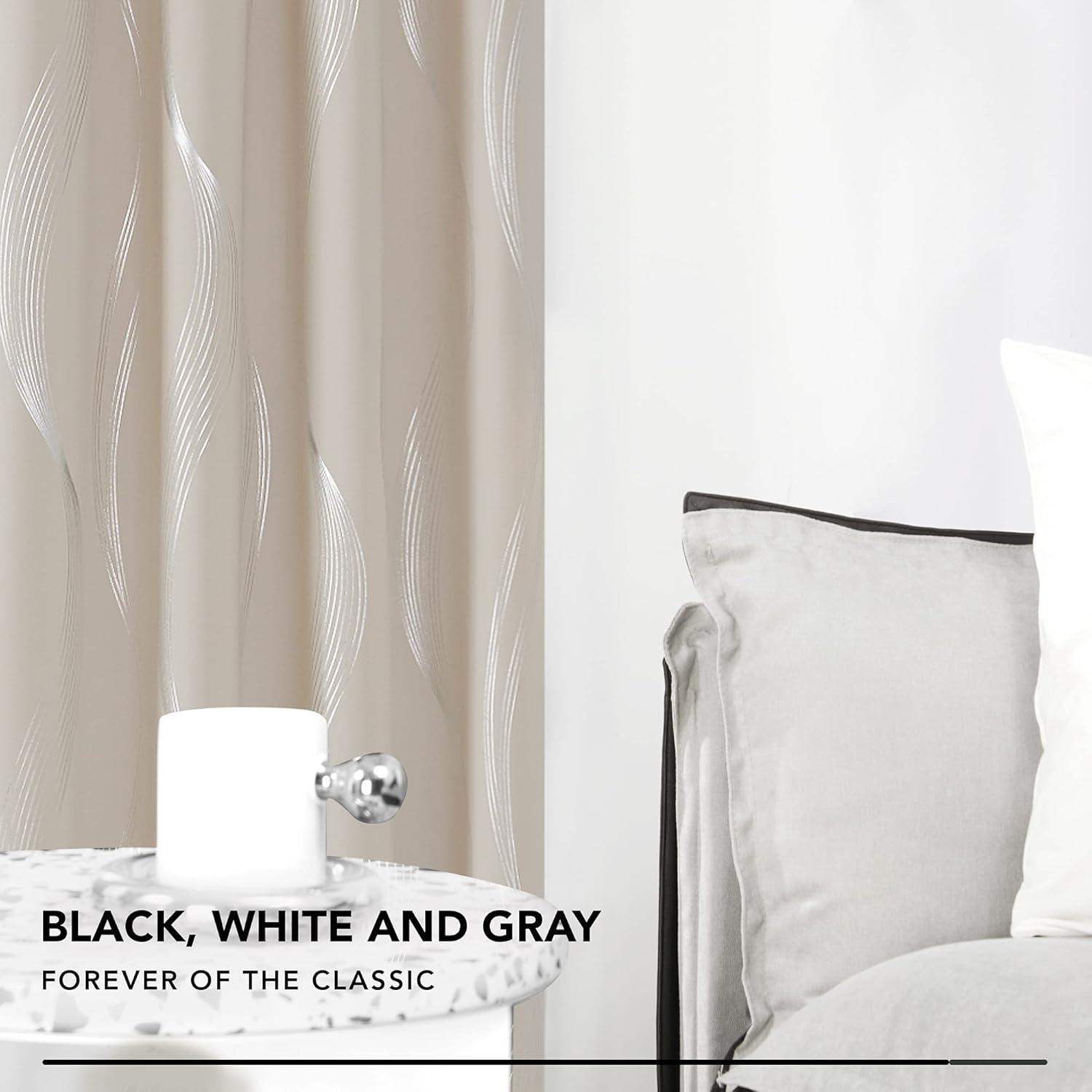 Deconovo Silver Wave Room Darkening Grommet Curtains (2 Panels) Light Beige 52W x 84L