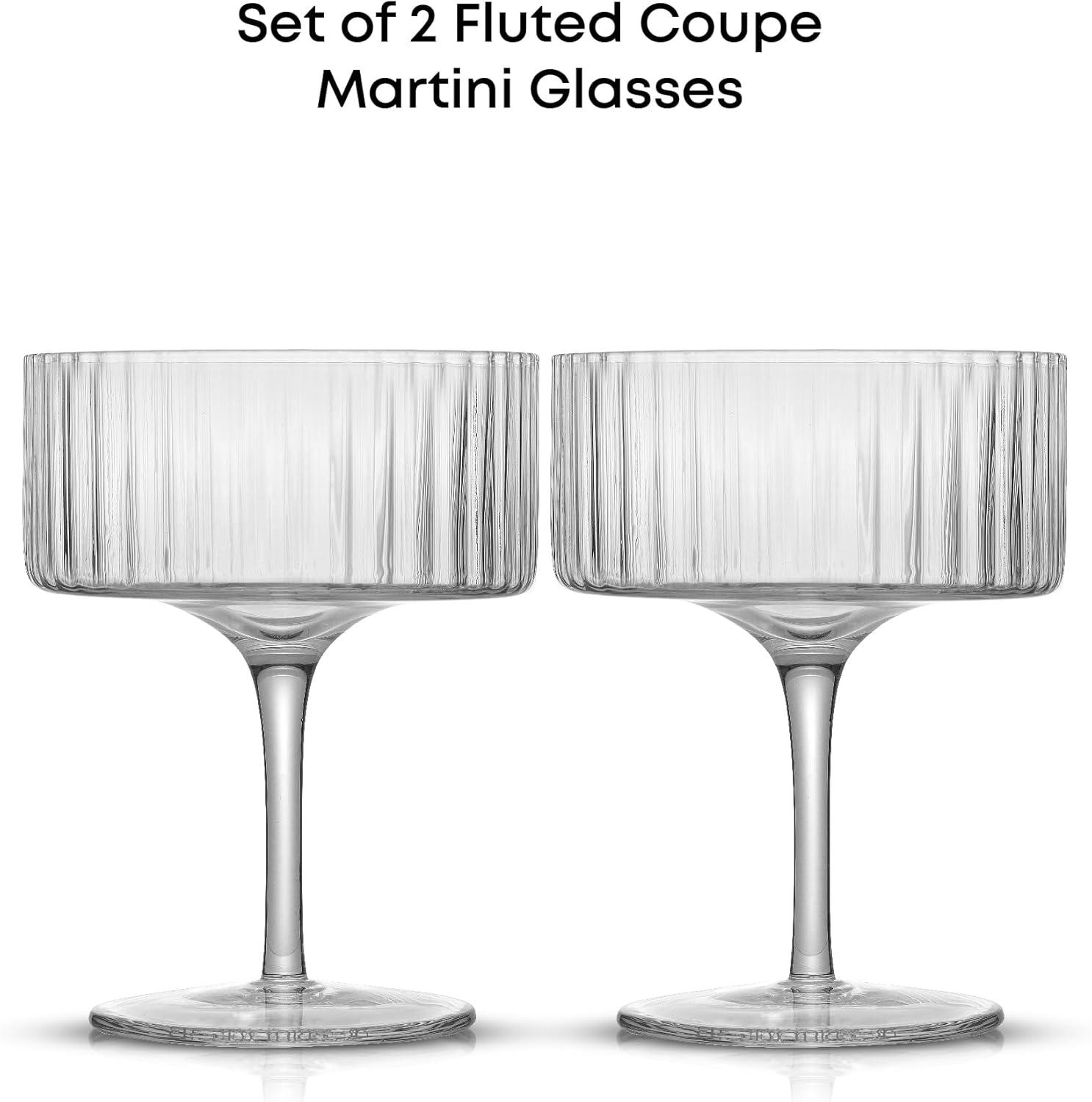 JoyJolt Elle Fluted Coupe Martini Glasses, 10oz