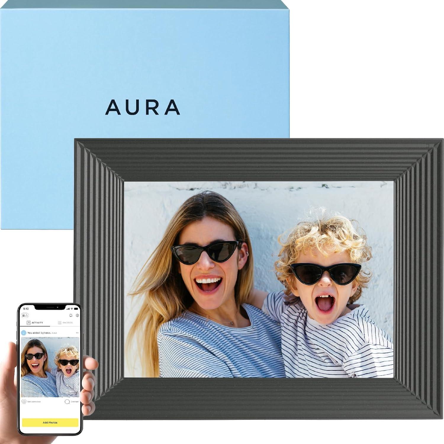 9" Mason Graphite Digital Photo Frame Black - Aura Home: Wi-Fi Enabled, LCD Display, 1600x1200