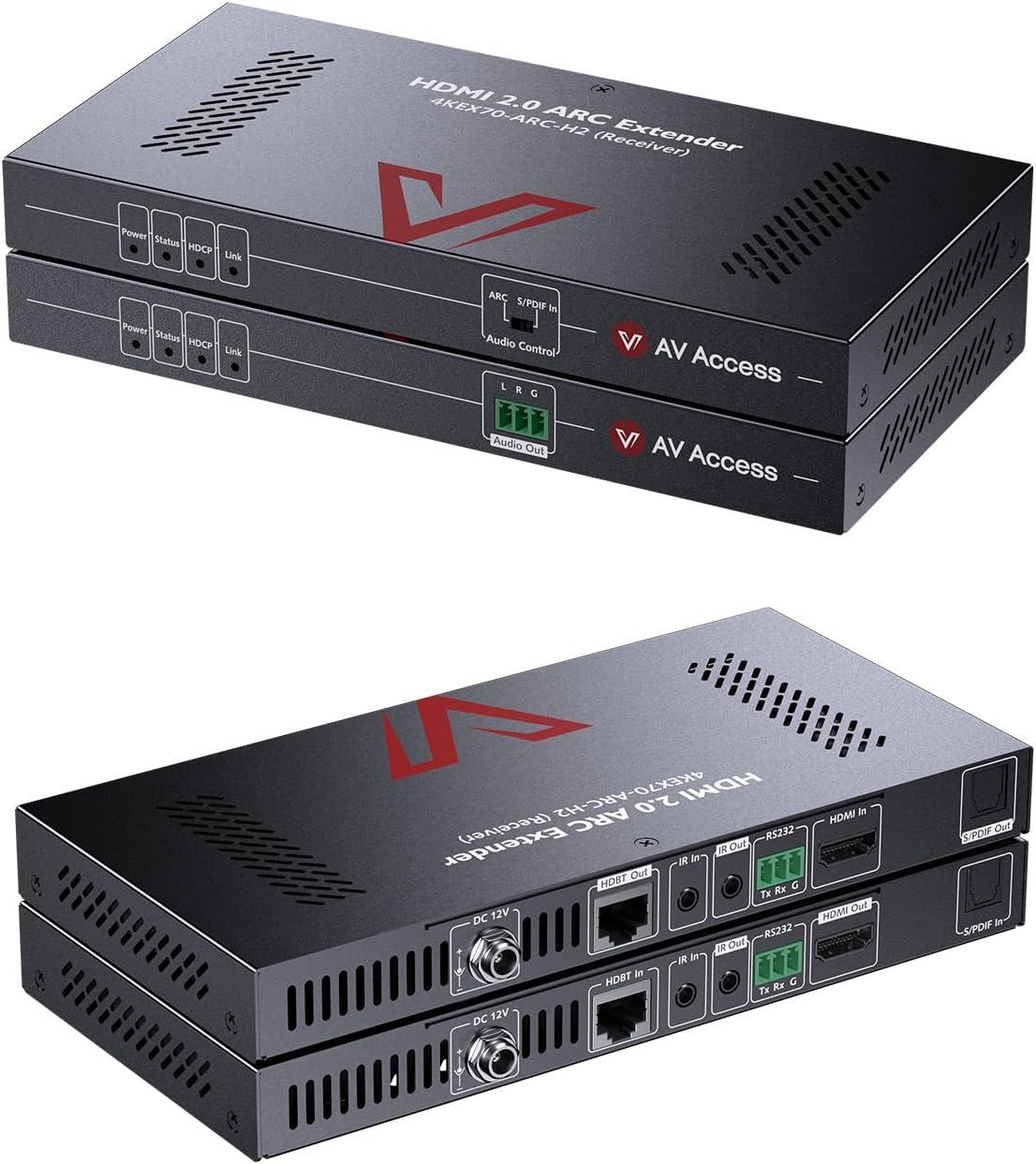 AV Access HDBaseT 4K HDMI Extender Over Cat5e/6/6a/7 4K@60Hz 130ft, 1080P@60Hz 230ft, HDR10+, HDMI 2.0 YUV4:4:4, UltraHD, HDCP 2.2, 18Gbps, Plug & Play, IR Return & PoE, Smart EDID(4KEX70-H2)