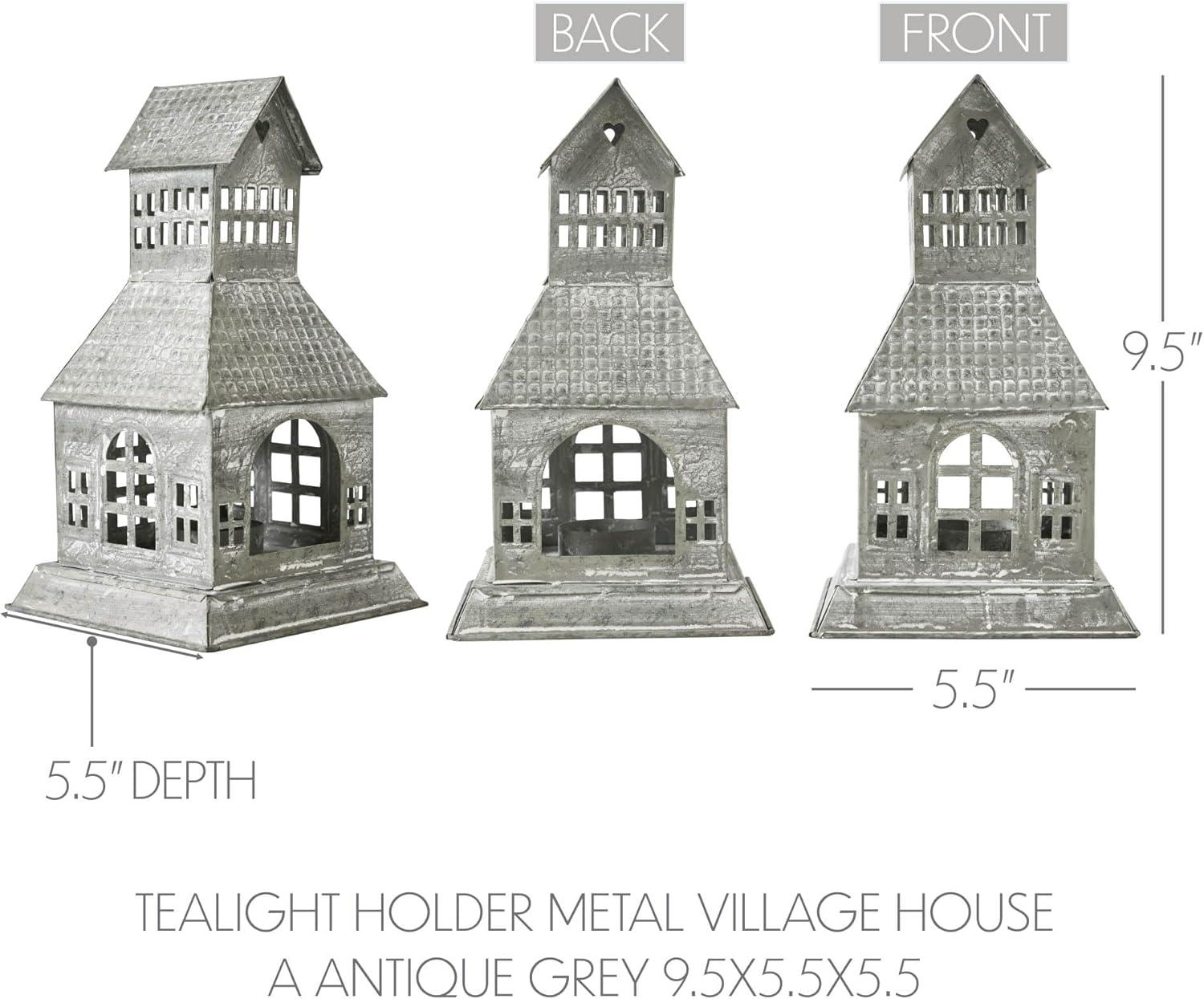 VHC Brands Festive Finds Tealight Holder Metal Village House A 9.5x5.5x5.5