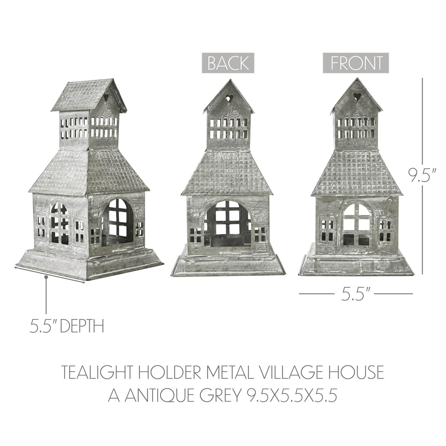 VHC Brands Festive Finds Tealight Holder Metal Village House A 9.5x5.5x5.5