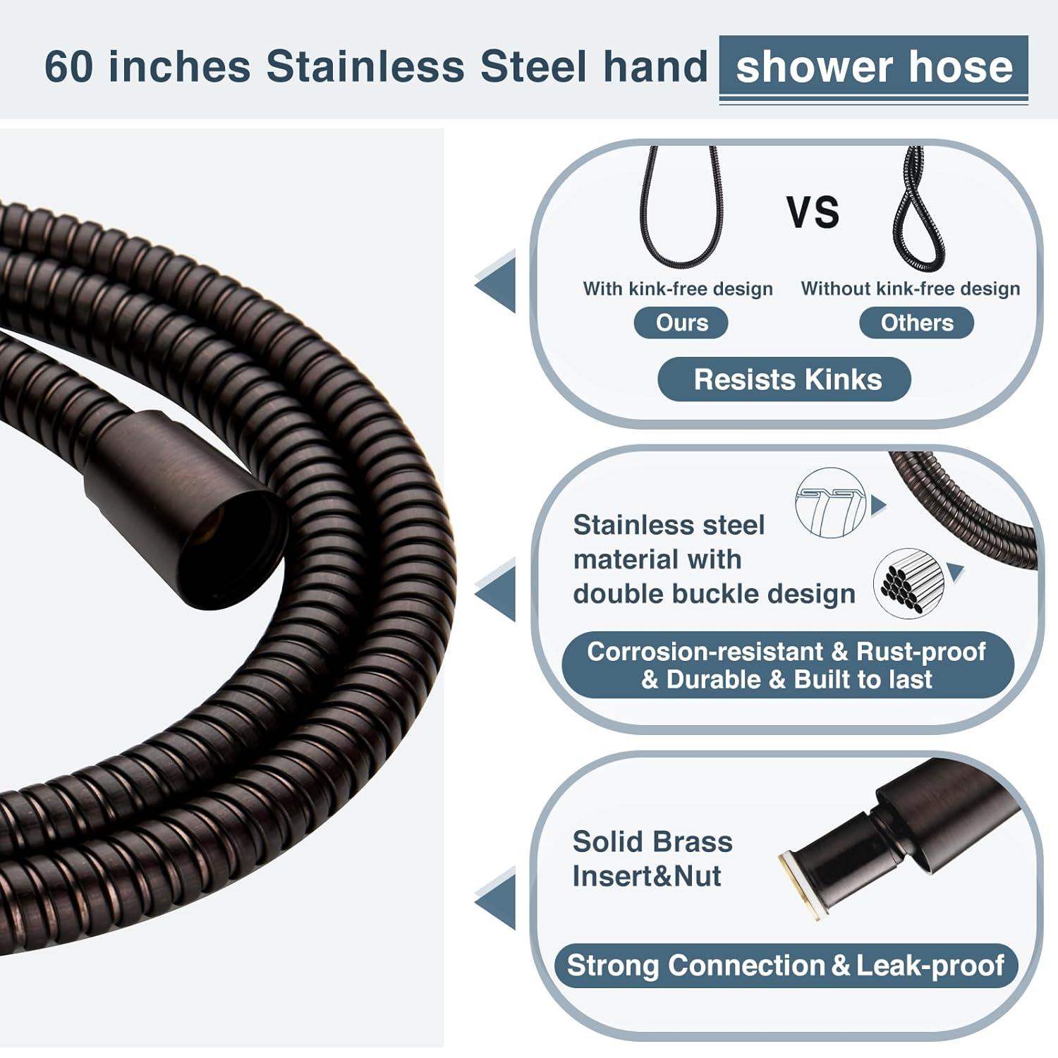 XINGRUISI 8-Inch Square Dual Shower Head Combo With 60-Inch Hose, Adjustable Handheld & Rainfall Shower Set, 3-Way Diverter & Wall Bracket XINGRUISI0ee1ef3