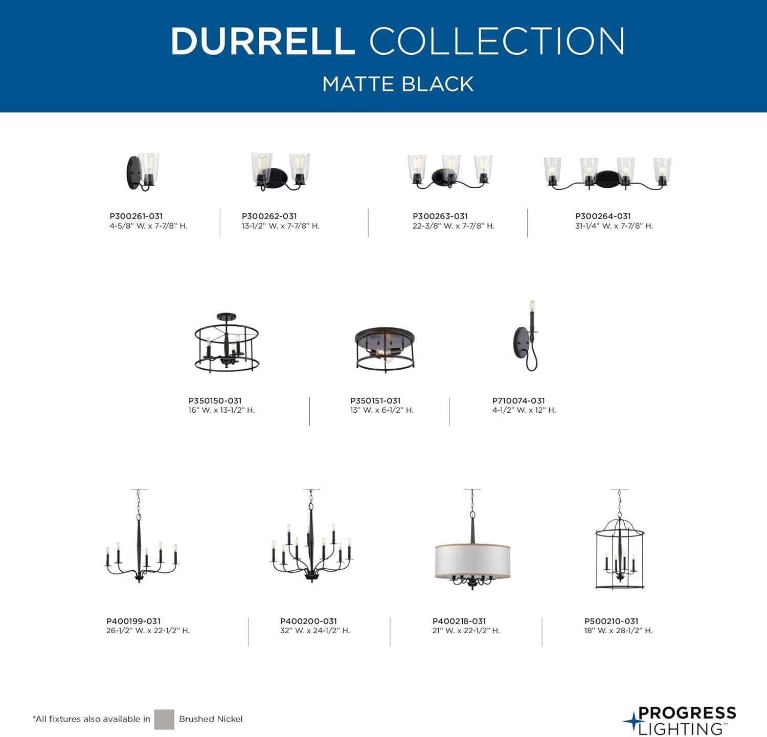 Progress Lighting Durrell 4-Light Foyer Pendant, Matte Black, Open-Cage, No Shade